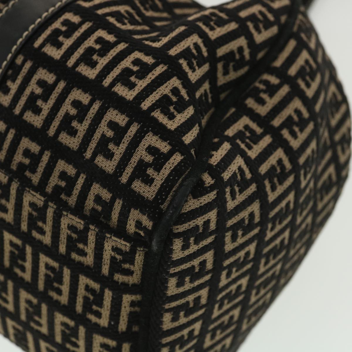 FENDI Zucchino Canvas Shoulder Bag Black Beige 37856