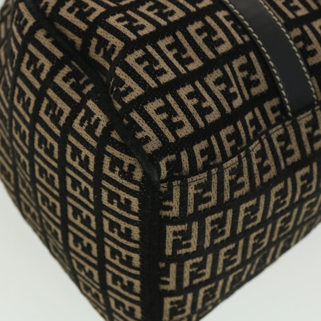 FENDI Zucchino Canvas Shoulder Bag Black Beige 37856