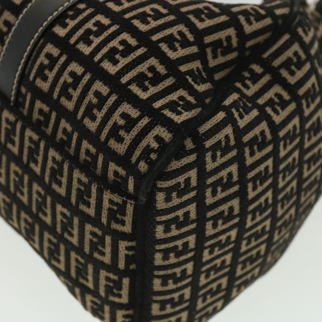 FENDI Zucchino Canvas Shoulder Bag Black Beige 37856