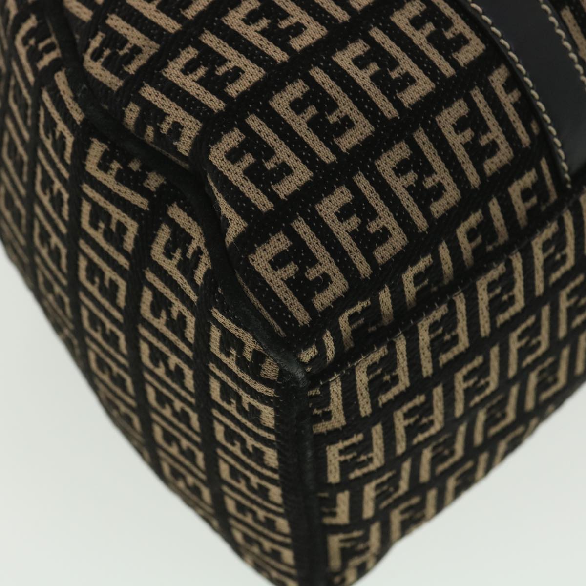 FENDI Zucchino Canvas Shoulder Bag Black Beige 37856