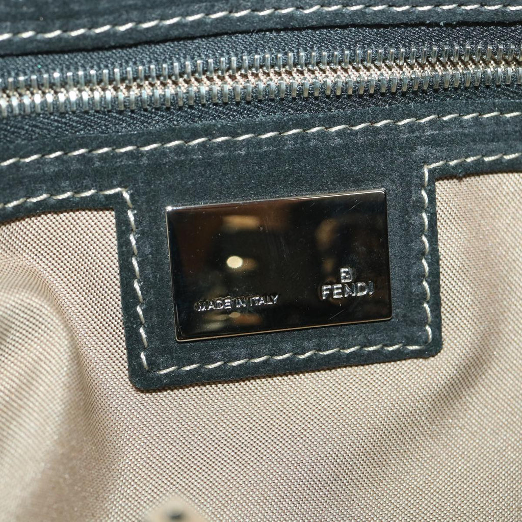 FENDI Zucchino Canvas Shoulder Bag Black Beige 37856