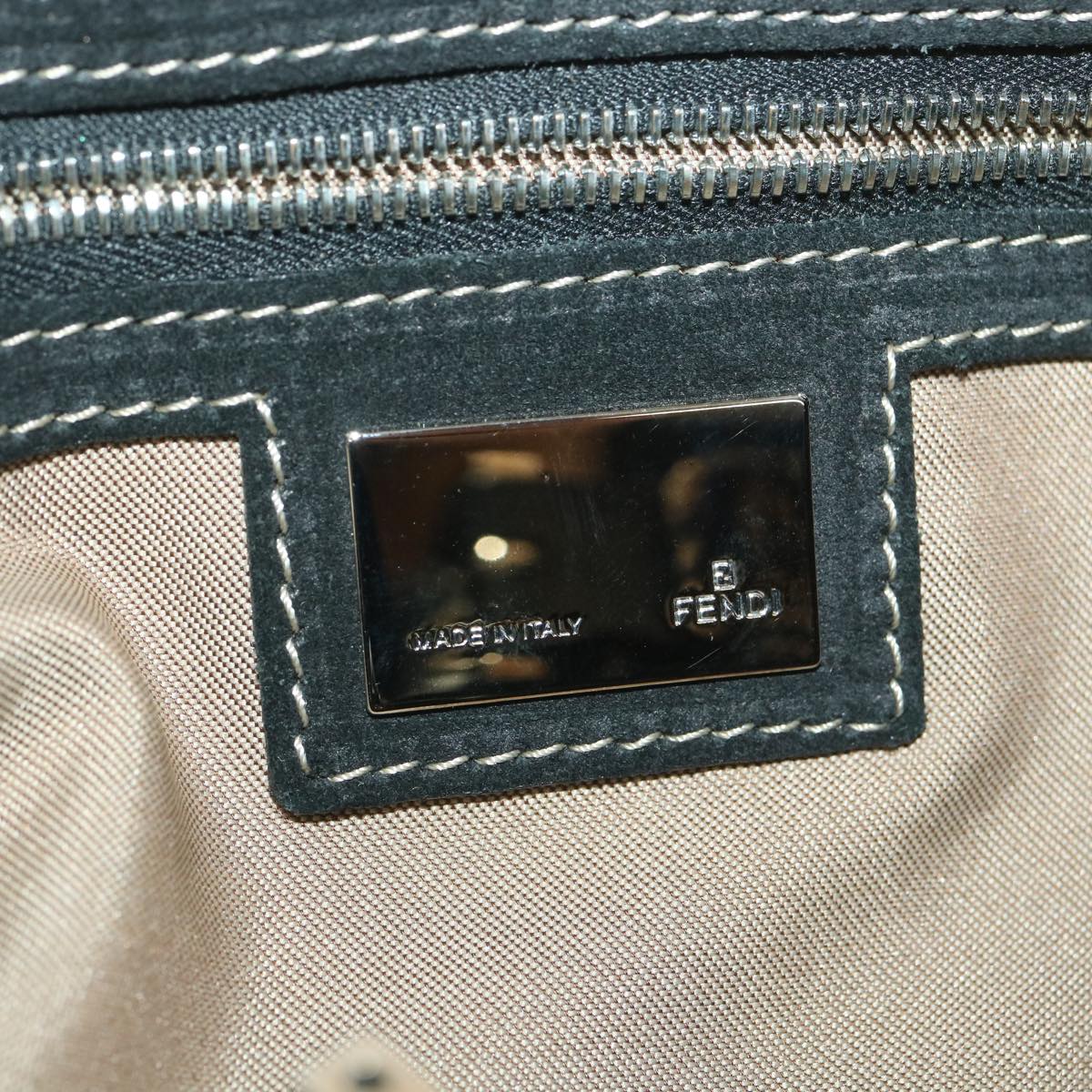FENDI Zucchino Canvas Shoulder Bag Black Beige 37856