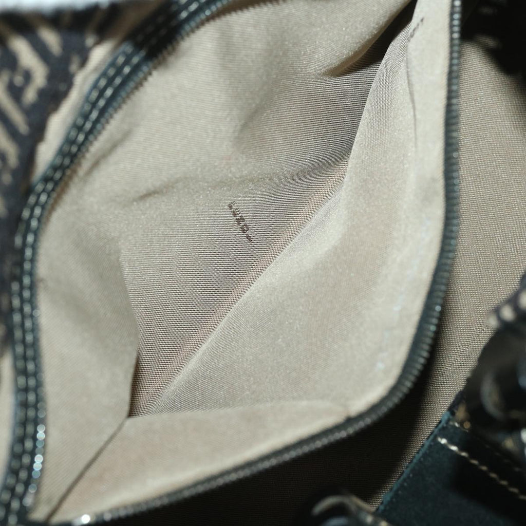 FENDI Zucchino Canvas Shoulder Bag Black Beige 37856