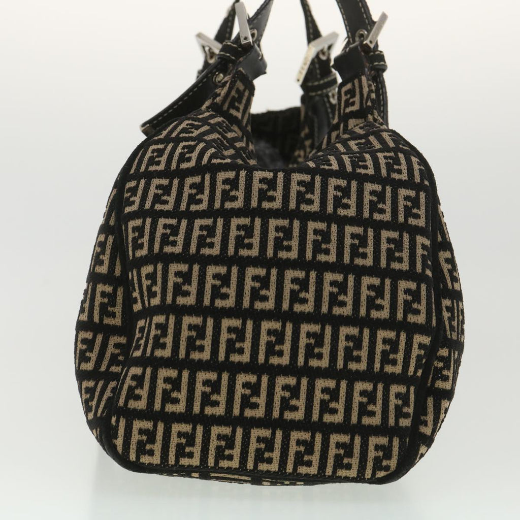 FENDI Zucchino Canvas Shoulder Bag Black Beige 37856