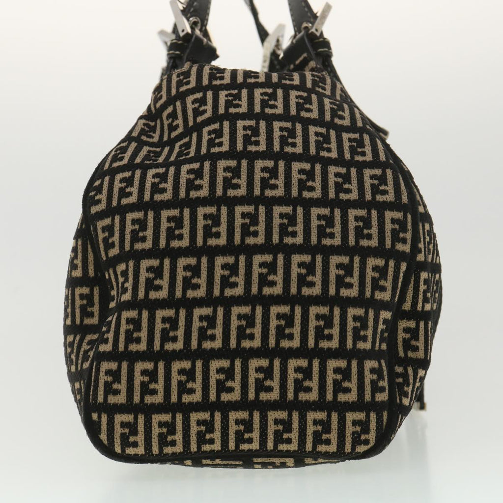 FENDI Zucchino Canvas Shoulder Bag Black Beige 37856