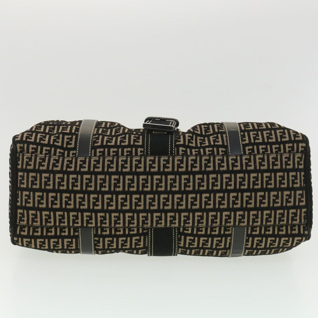 FENDI Zucchino Canvas Shoulder Bag Black Beige 37856