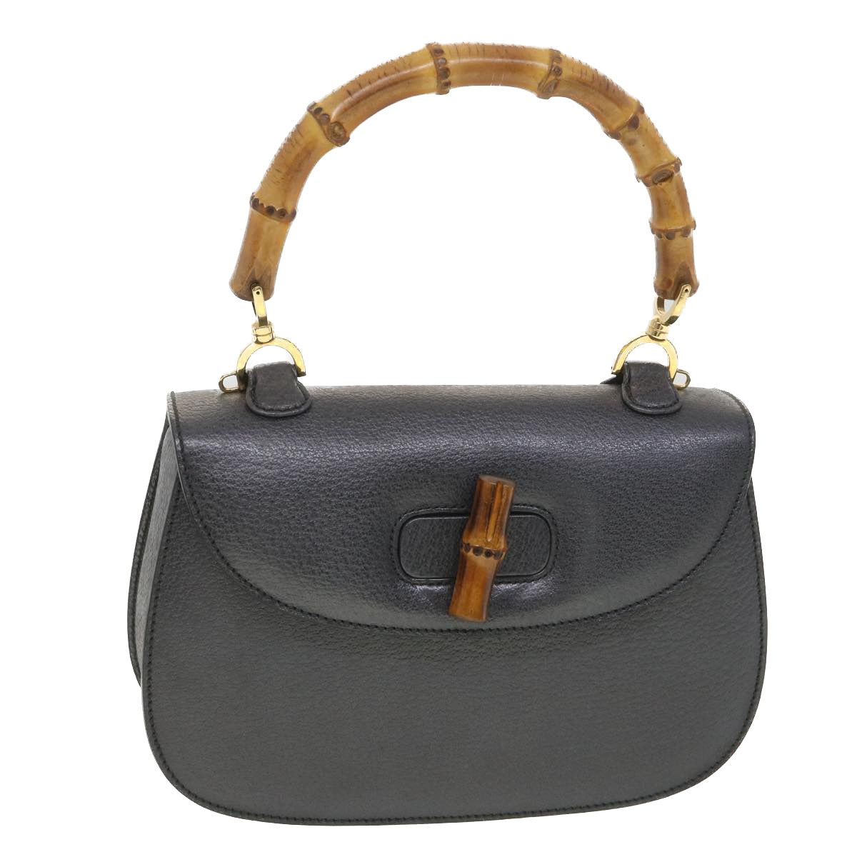 GUCCI Bamboo Hand Bag Leather Gray 000.926.0633 37969