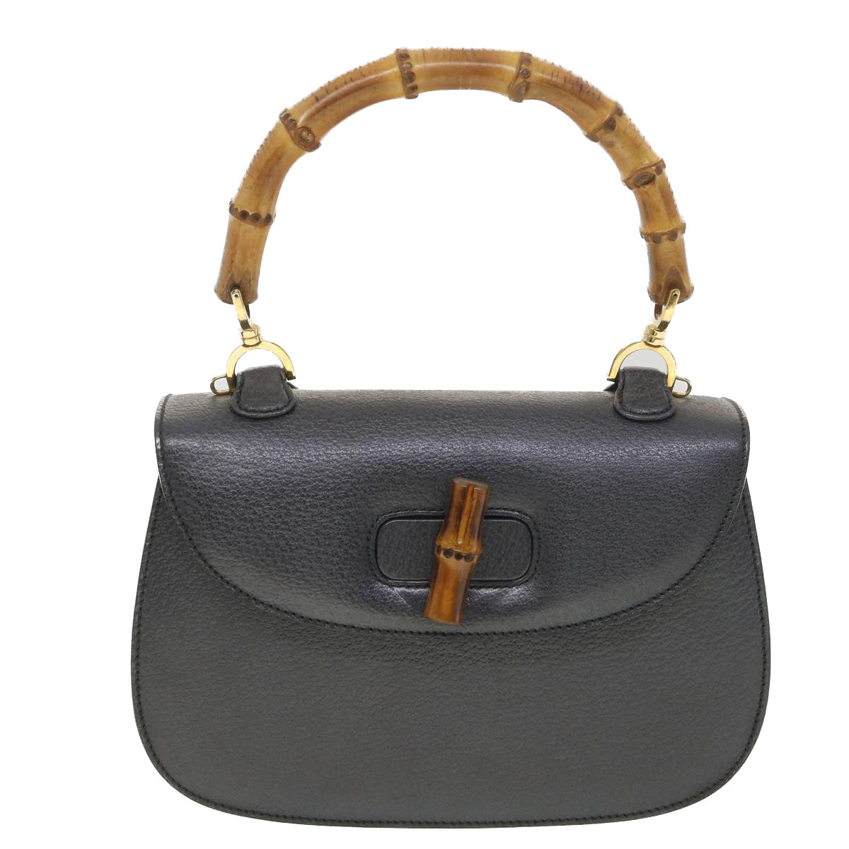 GUCCI Bamboo Hand Bag Leather Gray 000.926.0633 37969