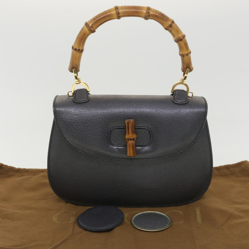 GUCCI Bamboo Hand Bag Leather Gray 000.926.0633 37969