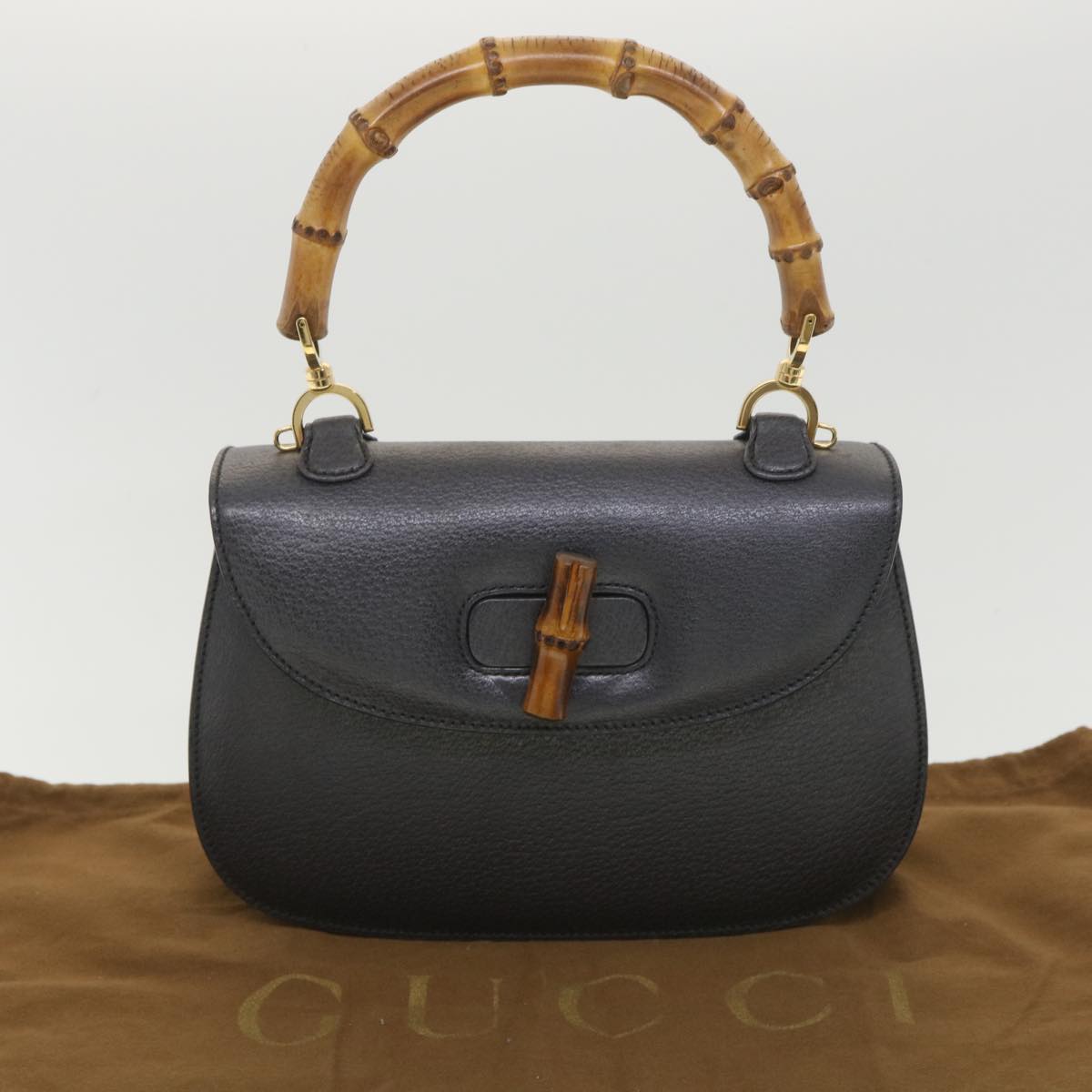 GUCCI Bamboo Hand Bag Leather Gray 000.926.0633 37969