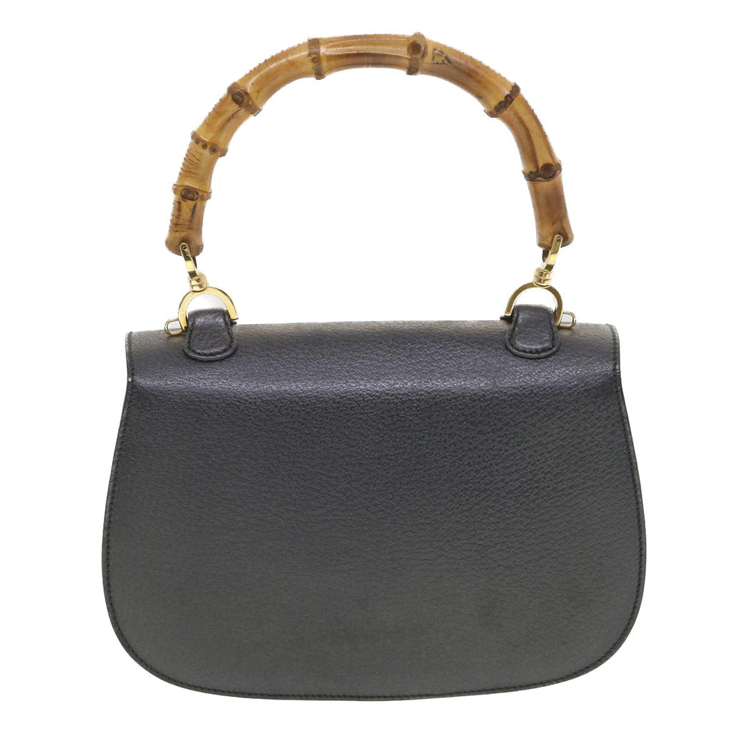 GUCCI Bamboo Hand Bag Leather Gray 000.926.0633 37969