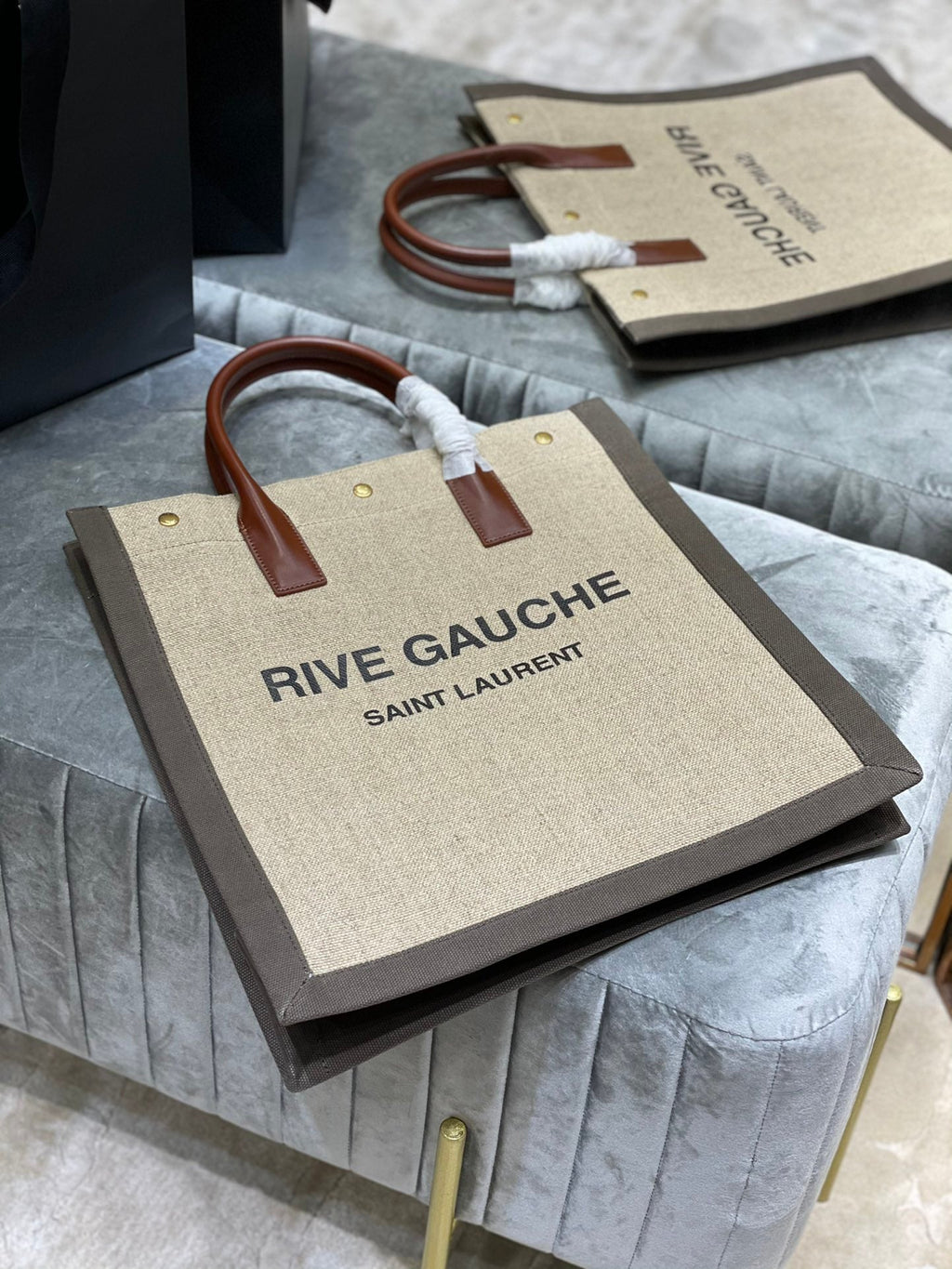 GLAMI Rive Gauche North/South Tote Bag In Printed Linen For Women 15.3in/39cm YSL 632539FAABR9083