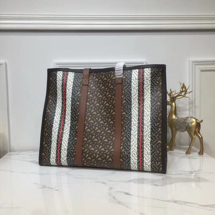 GLAMI Monogram Stripe E-Canvas Portrait Tote Bag Bridle Brown For Women, Bags 15.7in/34cm
