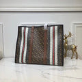 GLAMI Monogram Stripe E-Canvas Portrait Tote Bag Bridle Brown For Women, Bags 15.7in/34cm