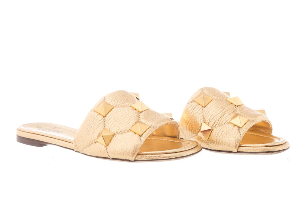 Valentino Metallic Gold Rockstud Slides SZ 35