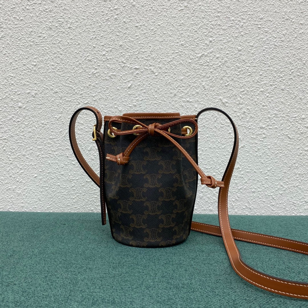 GLAMI Small Drawstring Bag In Trimphe Canvas Brown For Women 7.9in/20cm 191142BZJ-04LU
