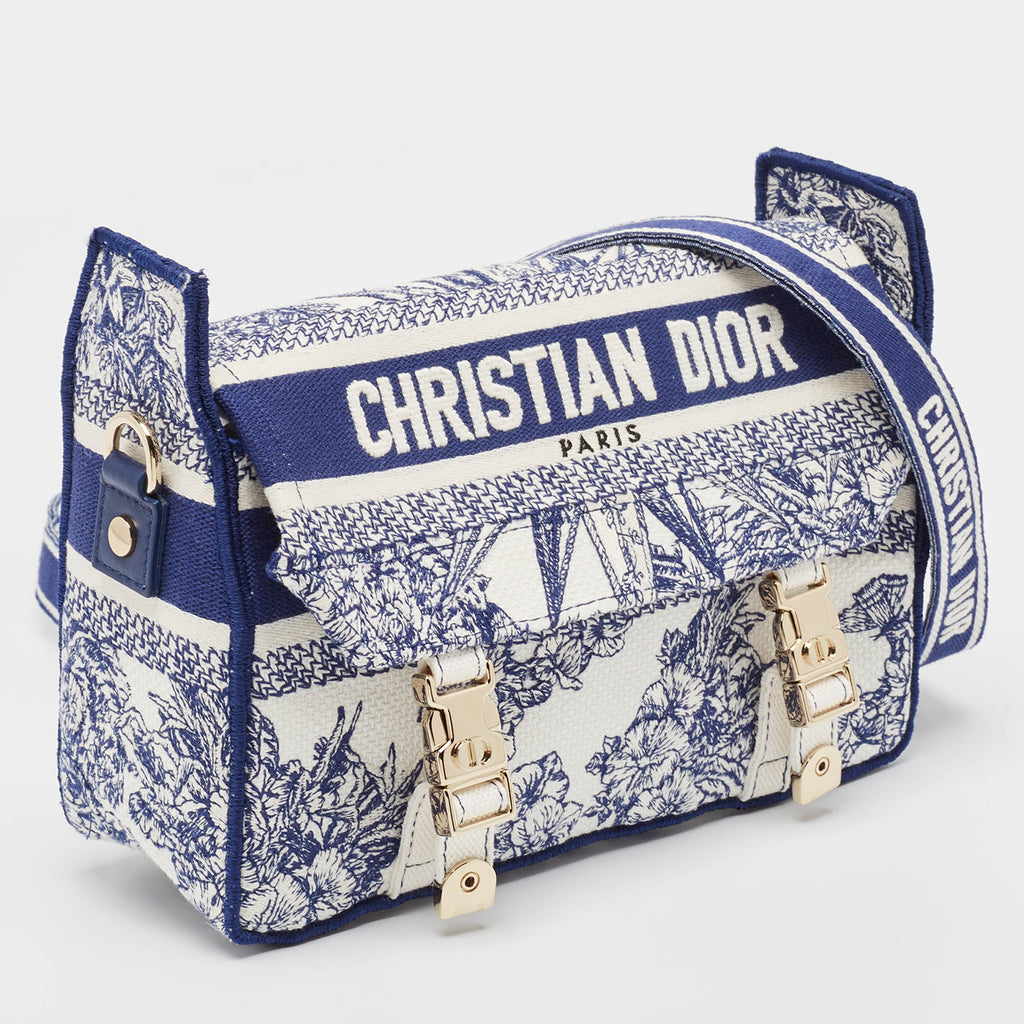 Dior Navy Blue/white Embroidery Canvas Diorcamp Bag