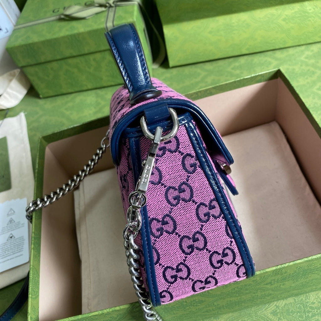 gg Marmont Mini Top Handle Bag In Pink And Blue gg Canvas For Women 8.3in/21cm gg