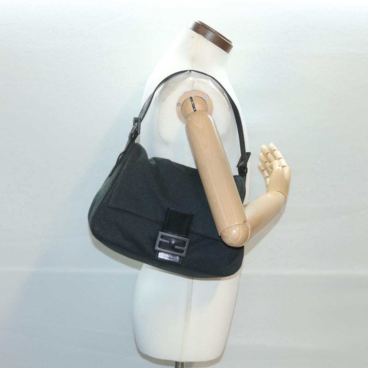 FENDI Mamma Baguette Shoulder Bag Canvas Gray 2370/26325/008 38011