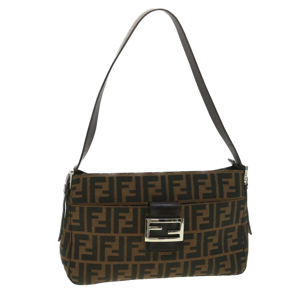 FENDI Zucca Canvas Mamma Baguette Shoulder Bag Black Brown 222826566 38013