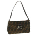 FENDI Zucca Canvas Mamma Baguette Shoulder Bag Black Brown 222826566 38013