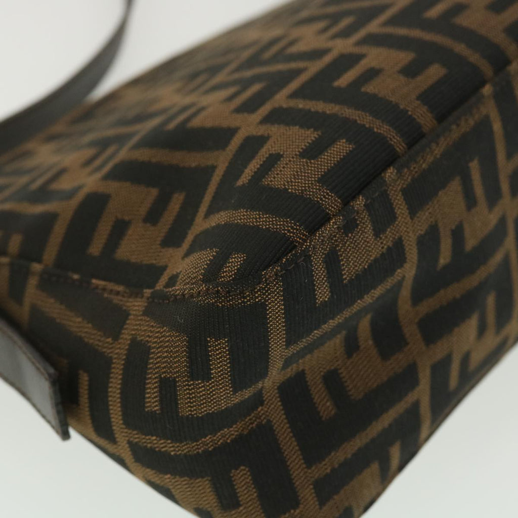 FENDI Zucca Canvas Mamma Baguette Shoulder Bag Black Brown 222826566 38013