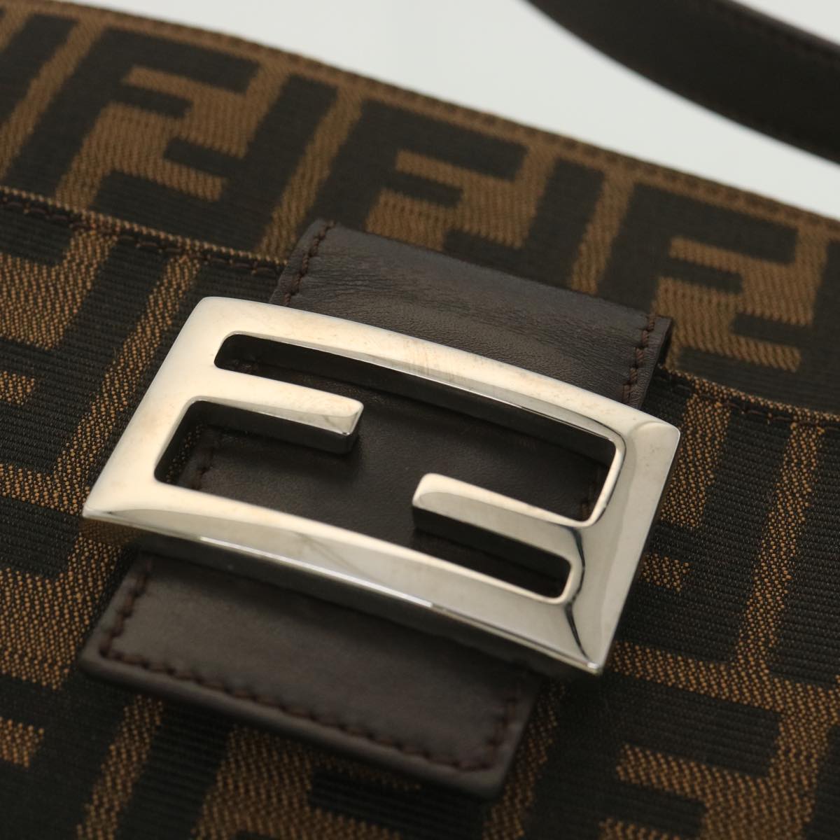 FENDI Zucca Canvas Mamma Baguette Shoulder Bag Black Brown 222826566 38013