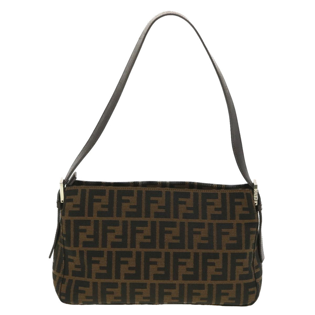 FENDI Zucca Canvas Mamma Baguette Shoulder Bag Black Brown 222826566 38013