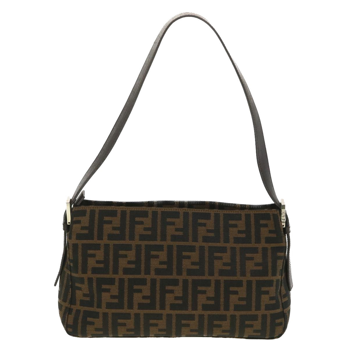 FENDI Zucca Canvas Mamma Baguette Shoulder Bag Black Brown 222826566 38013