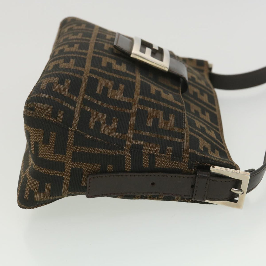 FENDI Zucca Canvas Mamma Baguette Shoulder Bag Black Brown 222826566 38013