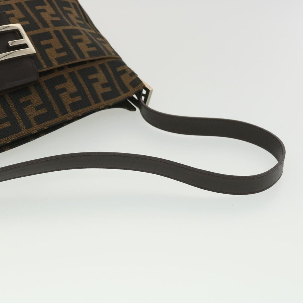 FENDI Zucca Canvas Mamma Baguette Shoulder Bag Black Brown 222826566 38013