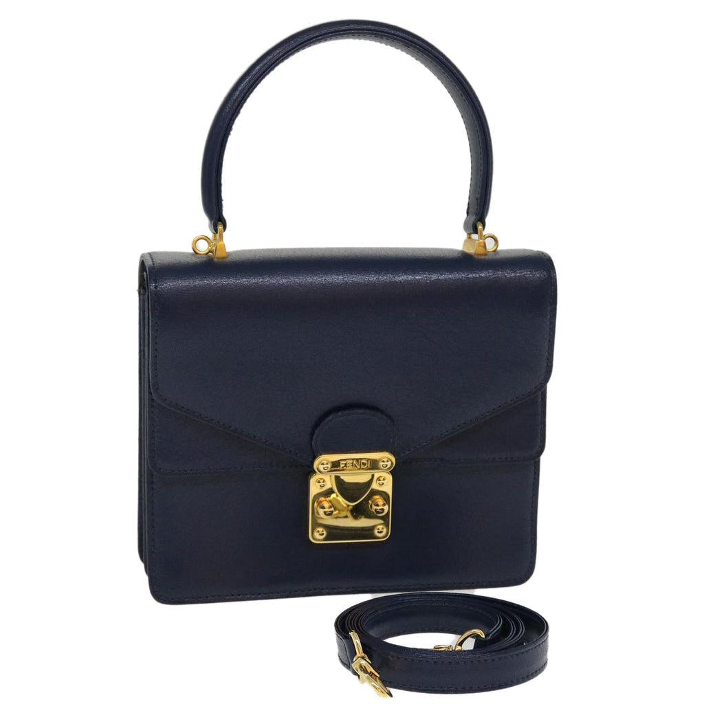 FENDI Hand Bag Leather 2way Navy 38043