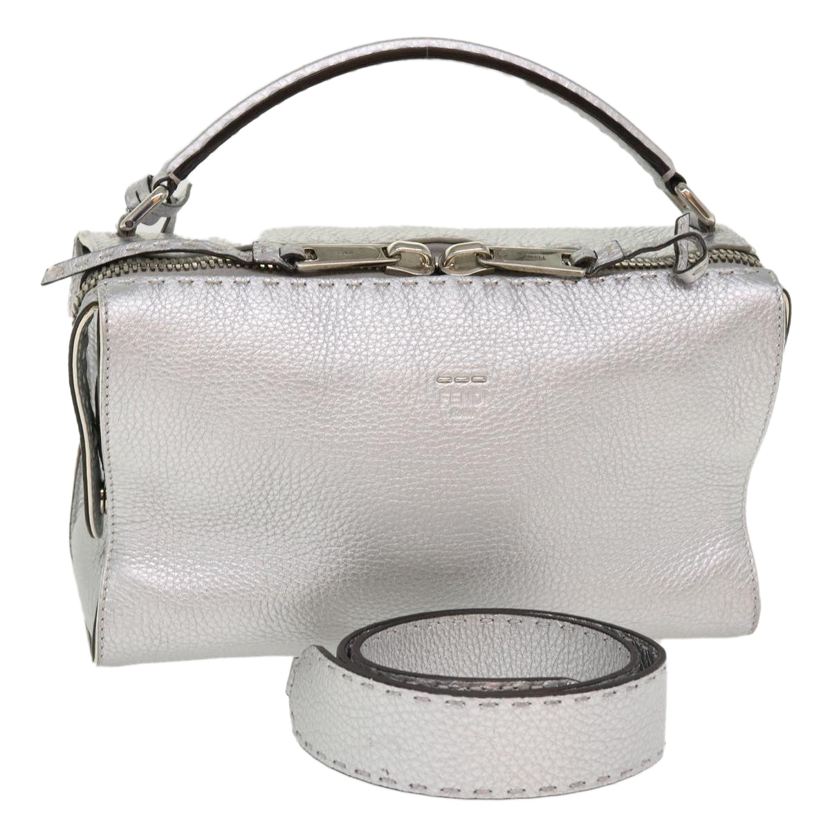 FENDI Hand Bag Leather 2way Silver 38070