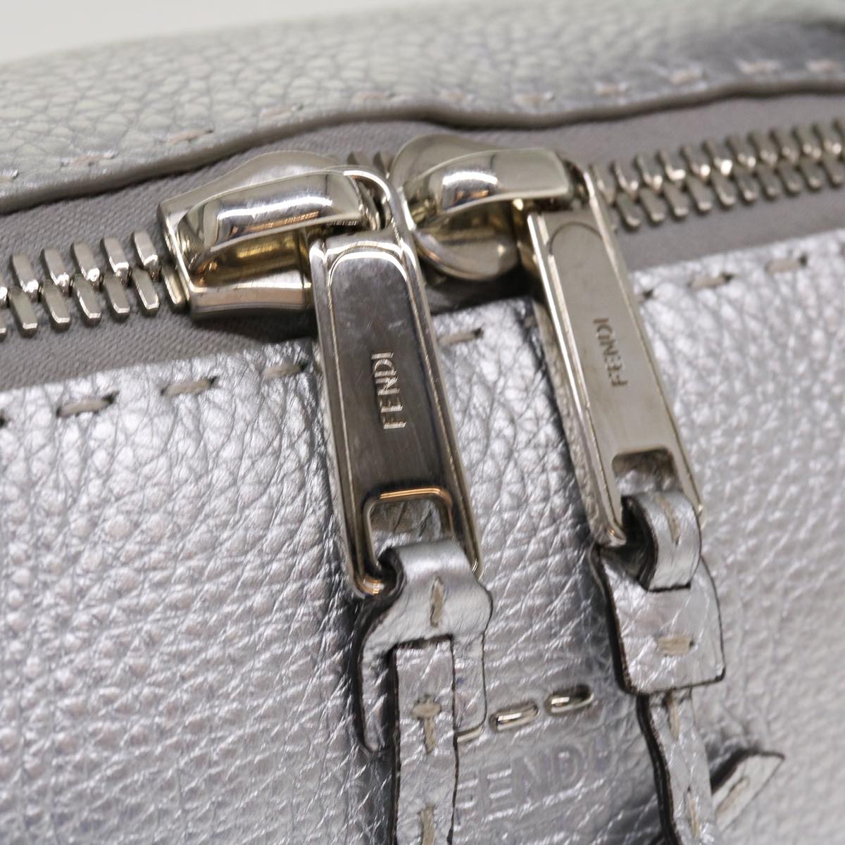 FENDI Hand Bag Leather 2way Silver 38070