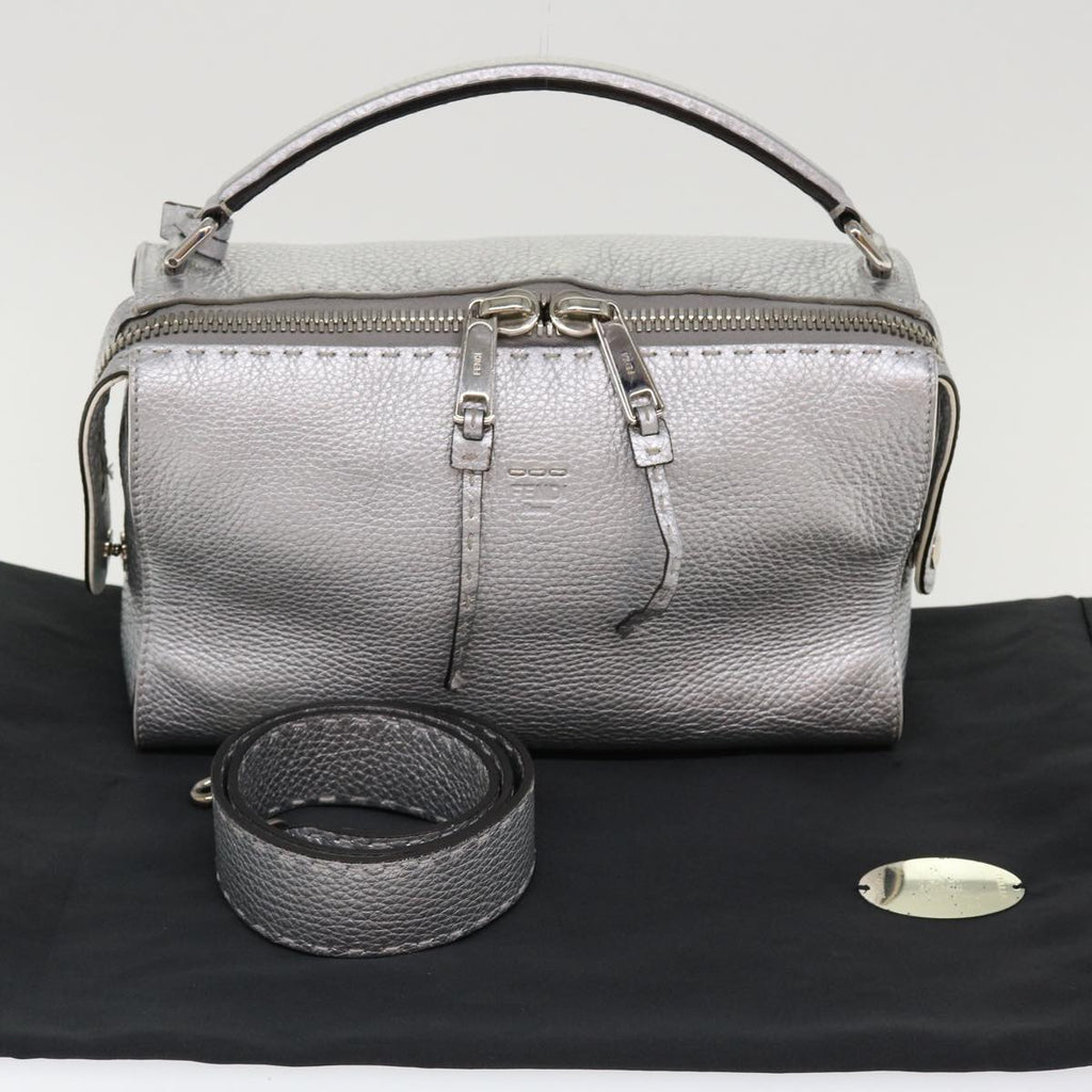 FENDI Hand Bag Leather 2way Silver 38070