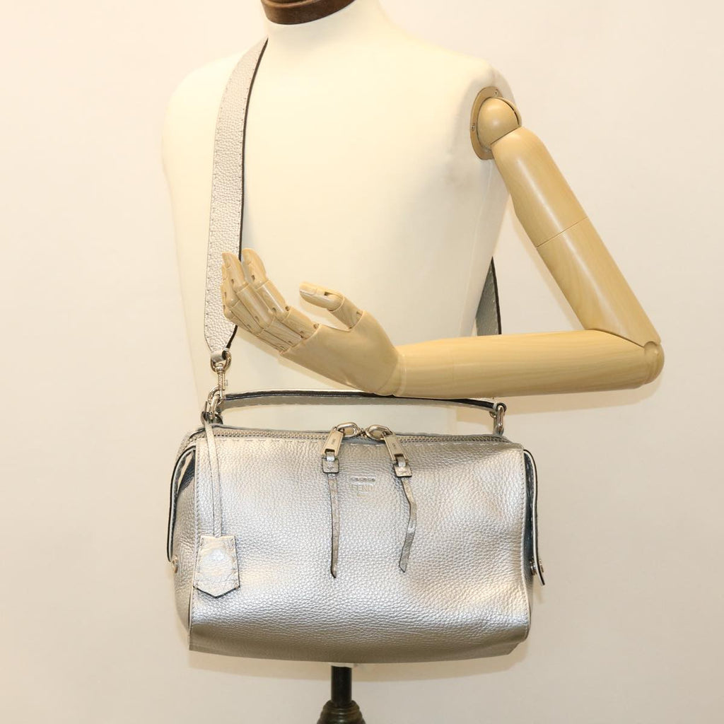 FENDI Hand Bag Leather 2way Silver 38070
