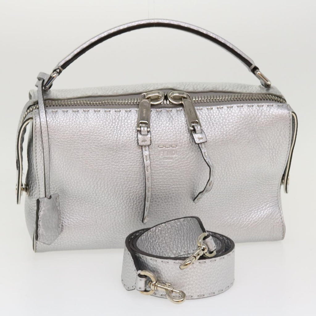FENDI Hand Bag Leather 2way Silver 38070