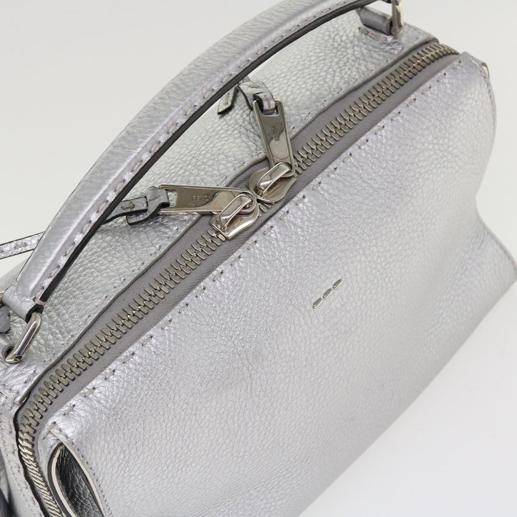 FENDI Hand Bag Leather 2way Silver 38070