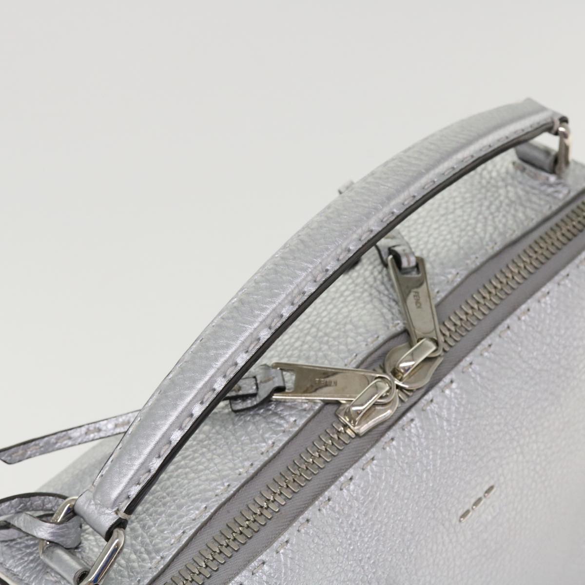 FENDI Hand Bag Leather 2way Silver 38070