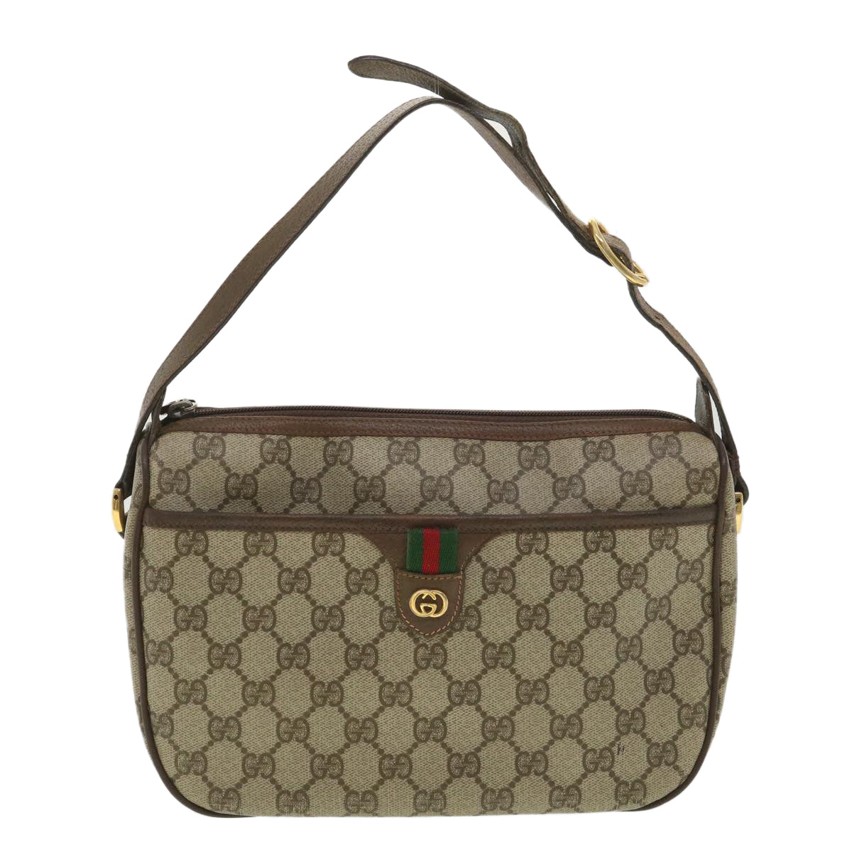 GUCCI GG Canvas Web Sherry Line Shoulder Bag Beige Red 89.02.077 38096