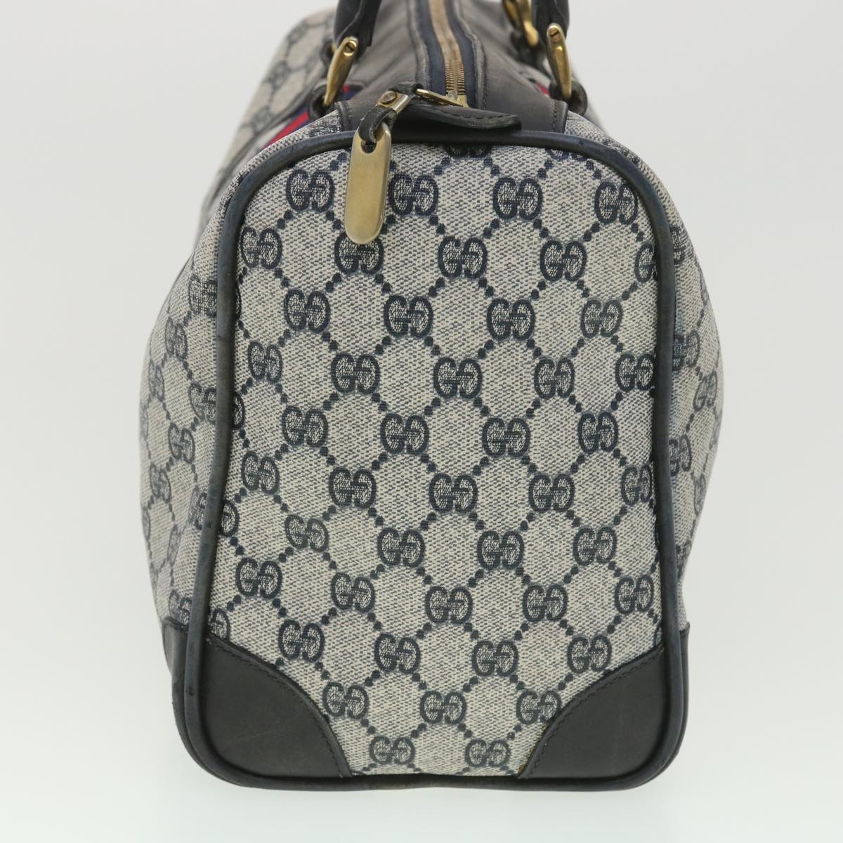 GUCCI GG Canvas Sherry Line Boston Bag PVC Leather Gray Red Navy 38098