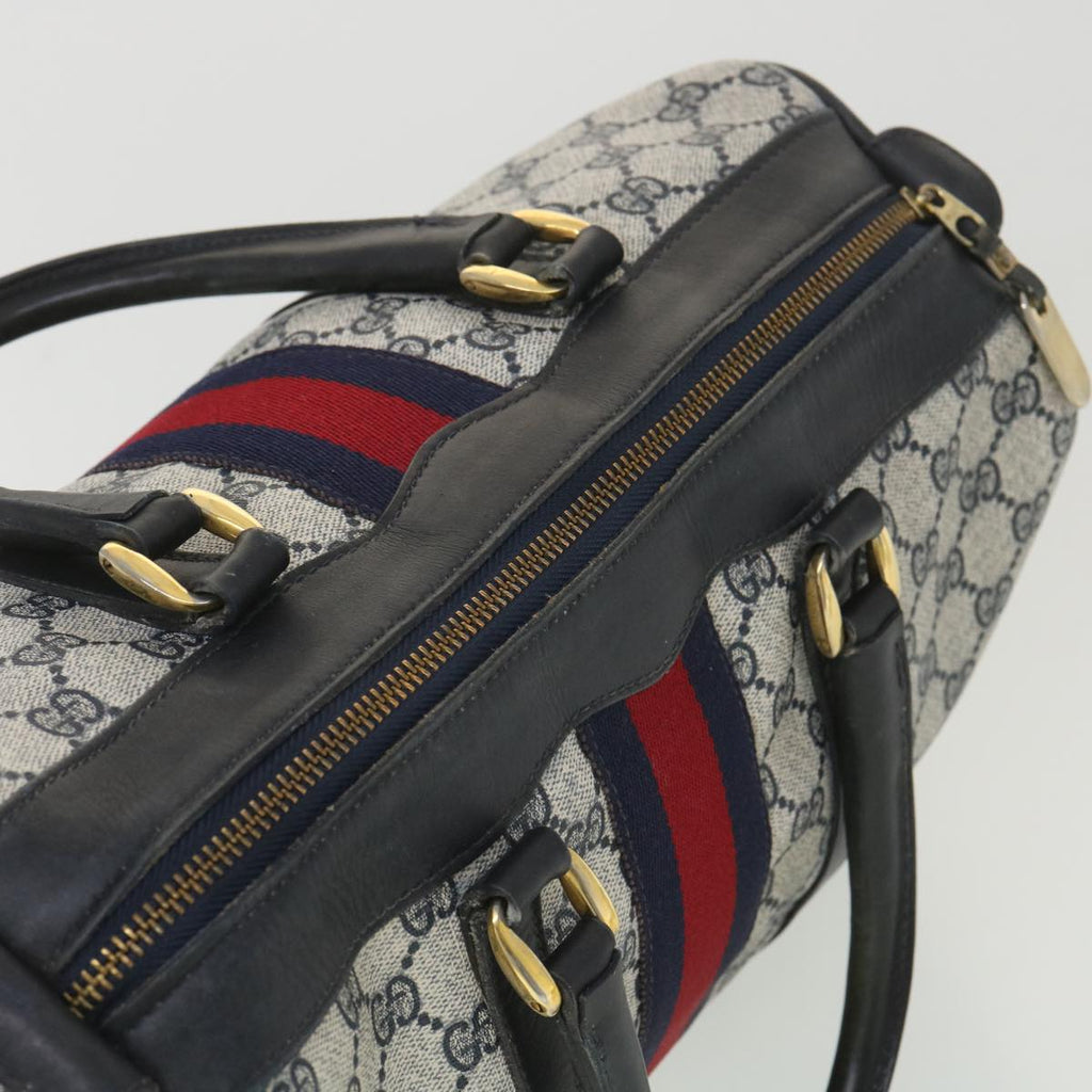 GUCCI GG Canvas Sherry Line Boston Bag PVC Leather Gray Red Navy 38098