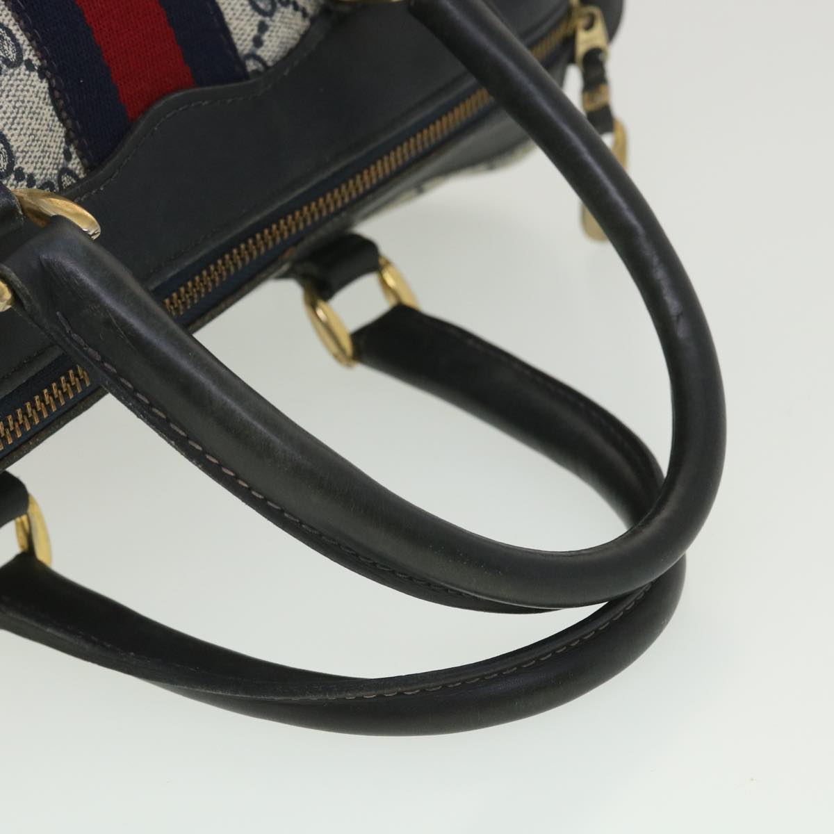 GUCCI GG Canvas Sherry Line Boston Bag PVC Leather Gray Red Navy 38098