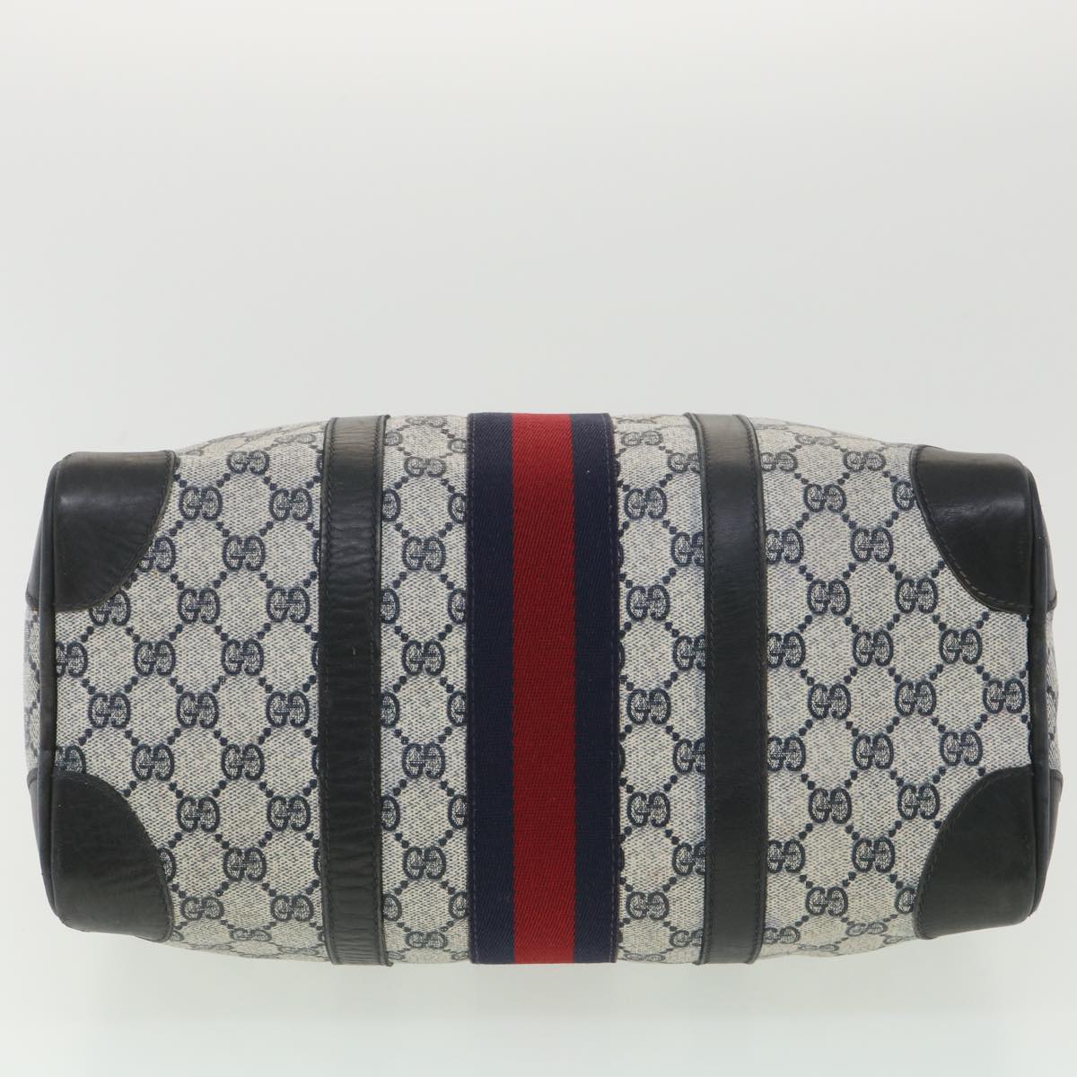 GUCCI GG Canvas Sherry Line Boston Bag PVC Leather Gray Red Navy 38098