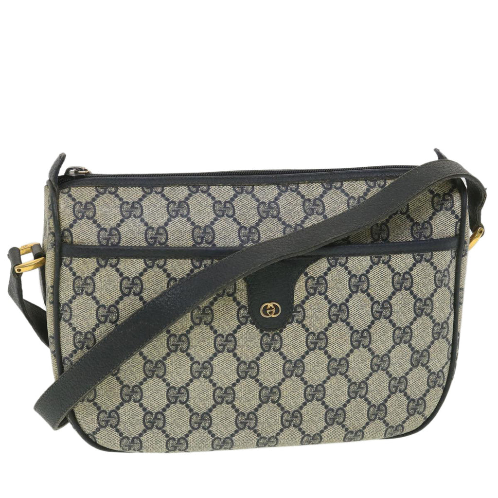 GUCCI GG Canvas Shoulder Bag PVC Leather Gray Navy 001 115 6106 38113