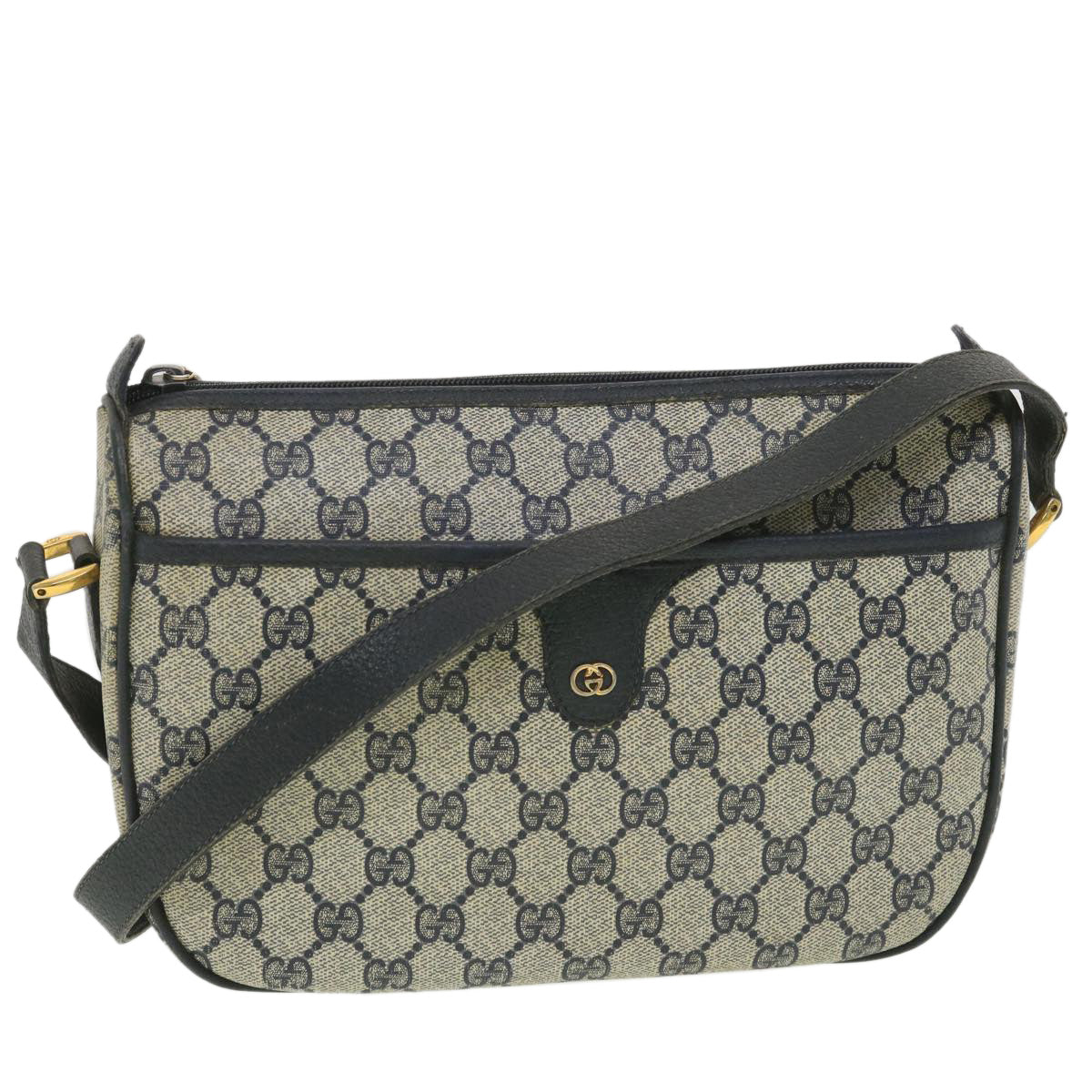 GUCCI GG Canvas Shoulder Bag PVC Leather Gray Navy 001 115 6106 38113