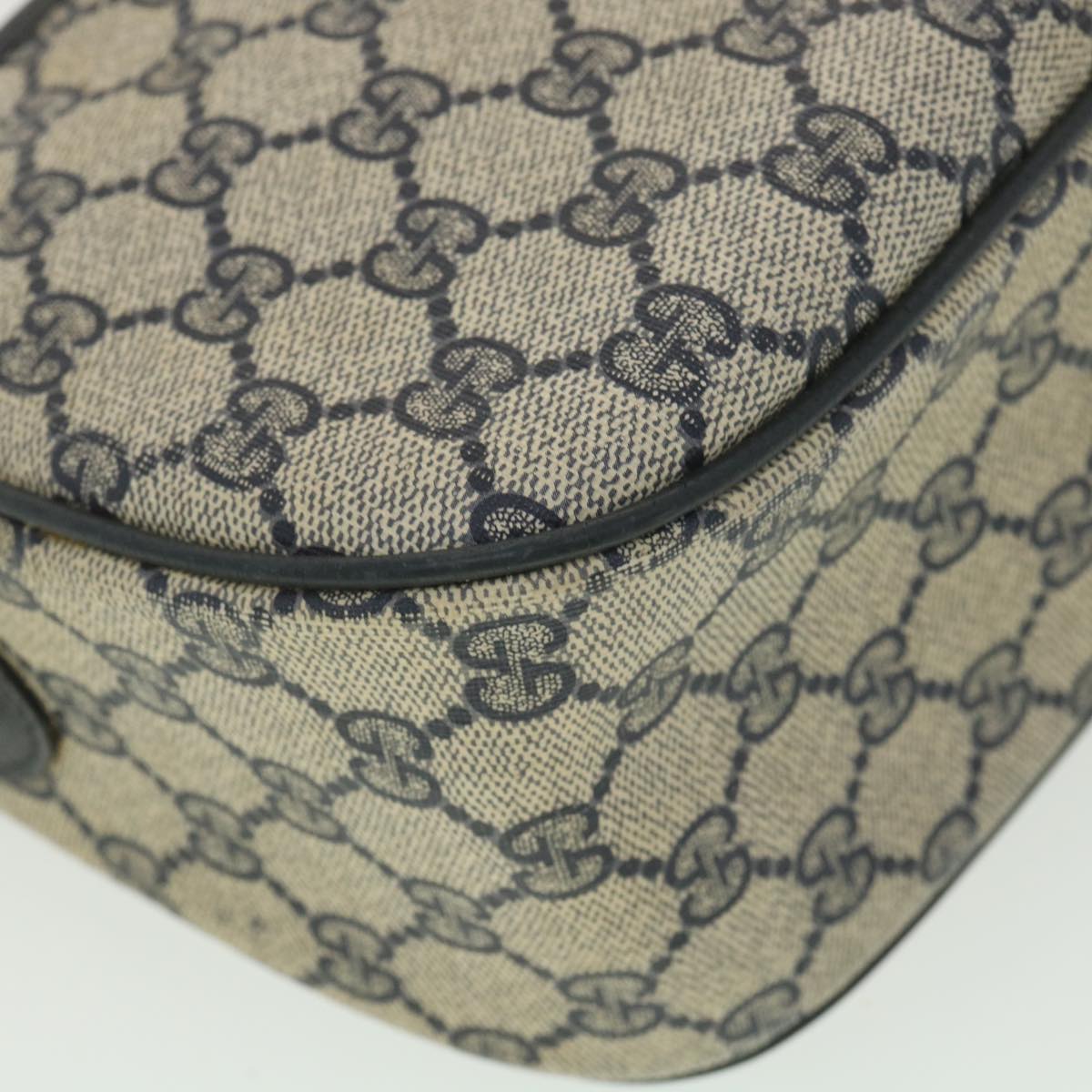 GUCCI GG Canvas Shoulder Bag PVC Leather Gray Navy 001 115 6106 38113