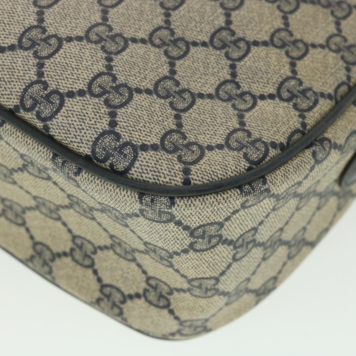 GUCCI GG Canvas Shoulder Bag PVC Leather Gray Navy 001 115 6106 38113