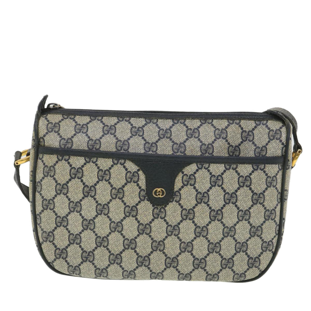 GUCCI GG Canvas Shoulder Bag PVC Leather Gray Navy 001 115 6106 38113