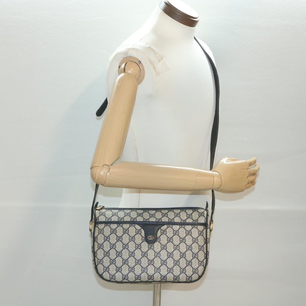 GUCCI GG Canvas Shoulder Bag PVC Leather Gray Navy 001 115 6106 38113
